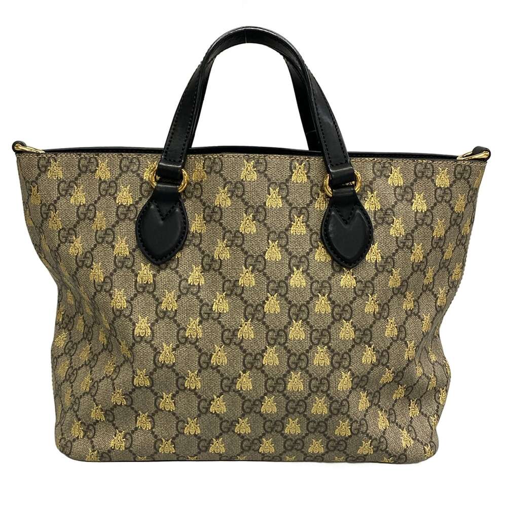 Gucci GG Supreme/B Tote Bag 473887 Beige Black Multi PVC Leather